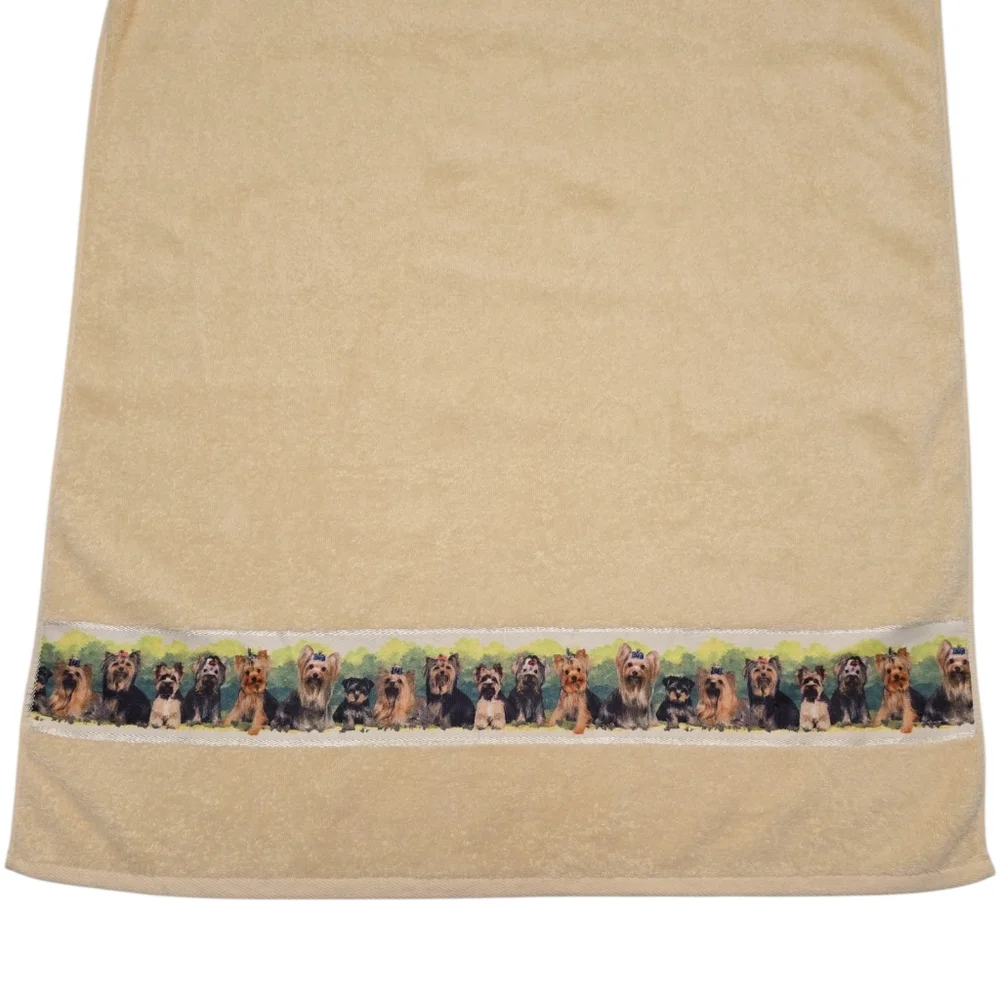 Vtg Danbury Mint Yorkshire Terrier Bath Towels Set of 2 100% Cotton Yorkie Dogs